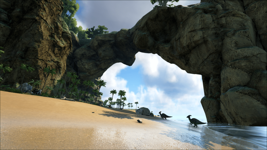 Looking down the beach on Ark: Ragnarok