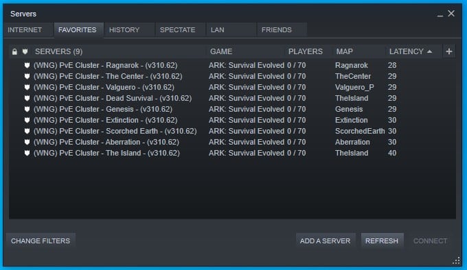 Your favourite server list on Steam